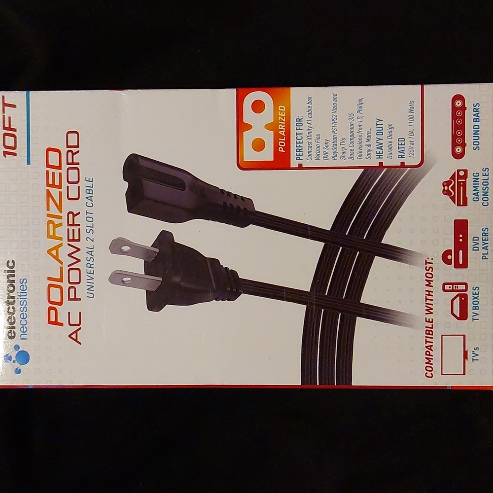 Polarized Ac Power Cord 2 Slot Cable
